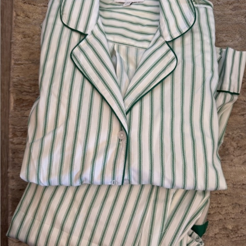 Elegant Green And White Striped Pajama Set